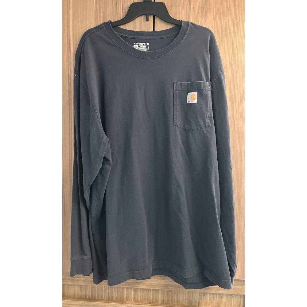 Carhartt Shirt Men's 2XL XXL Navy Long Sleeve Crew Neck Loose Fit Logo Workwear